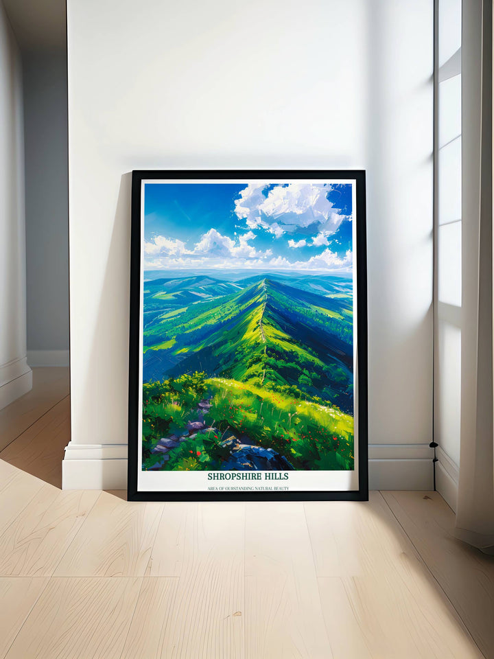 Shropshire Hills Travel Print Wall Art - The Long Mynd - Shropshire Hills Gift Art - Area of Outstanding Natural Beauty