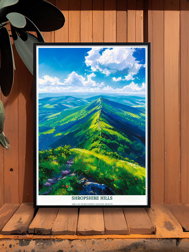 Shropshire Hills Travel Print Wall Art - The Long Mynd - Shropshire Hills Gift Art - Area of Outstanding Natural Beauty