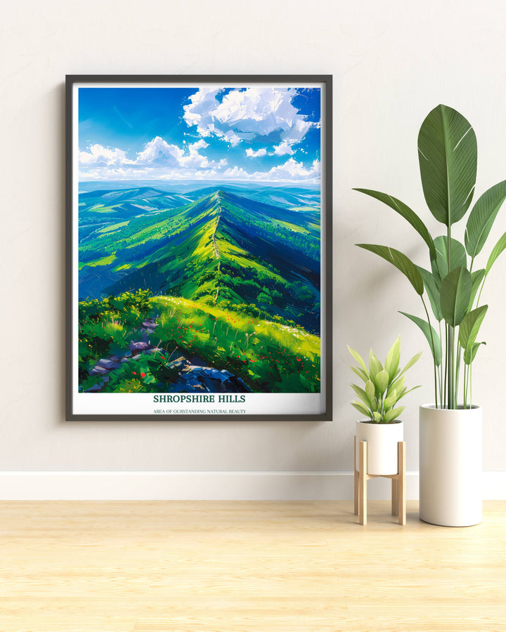 Shropshire Hills Travel Print Wall Art - The Long Mynd - Shropshire Hills Gift Art - Area of Outstanding Natural Beauty