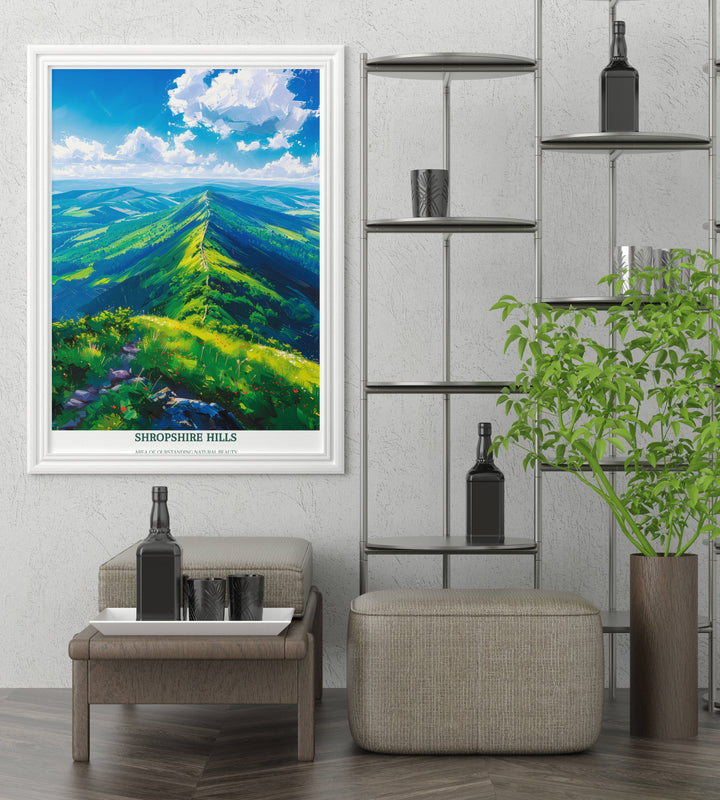 Shropshire Hills Travel Print Wall Art - The Long Mynd - Shropshire Hills Gift Art - Area of Outstanding Natural Beauty