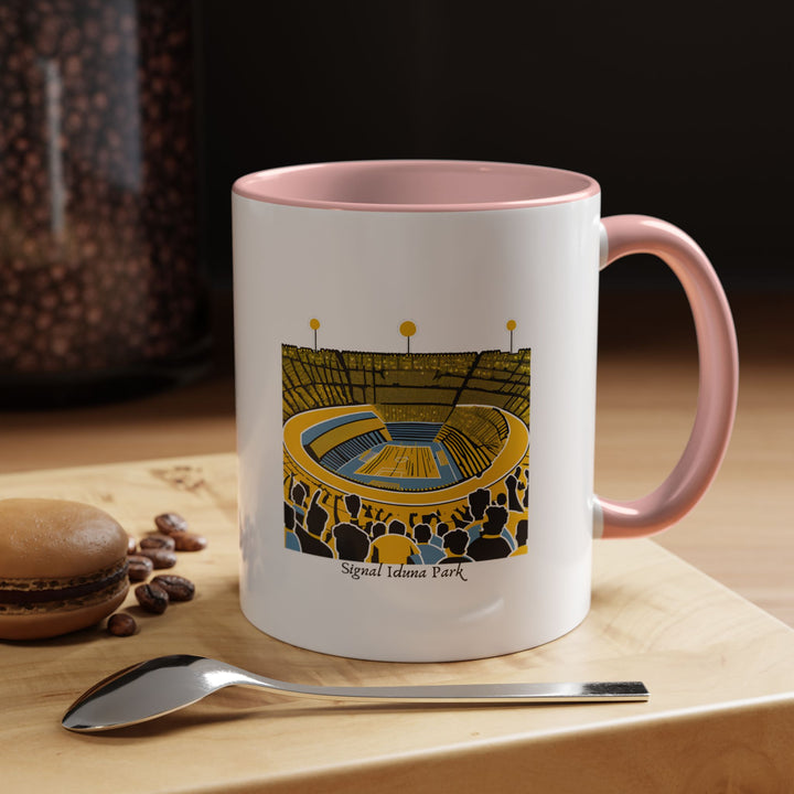 ⚽ Pink Signal Iduna Park tea mug with vibrant stadium graphics, unique coffee cup for football fans with style. Ceramic tea cup featuring iconic BVB venue design in bold pink finish, microwave safe. Perfect coffee mug for supporters who love standing out. Premium pink tea mug bringing stadium energy home with feminine flair from MapYourDreams collection ☕💗