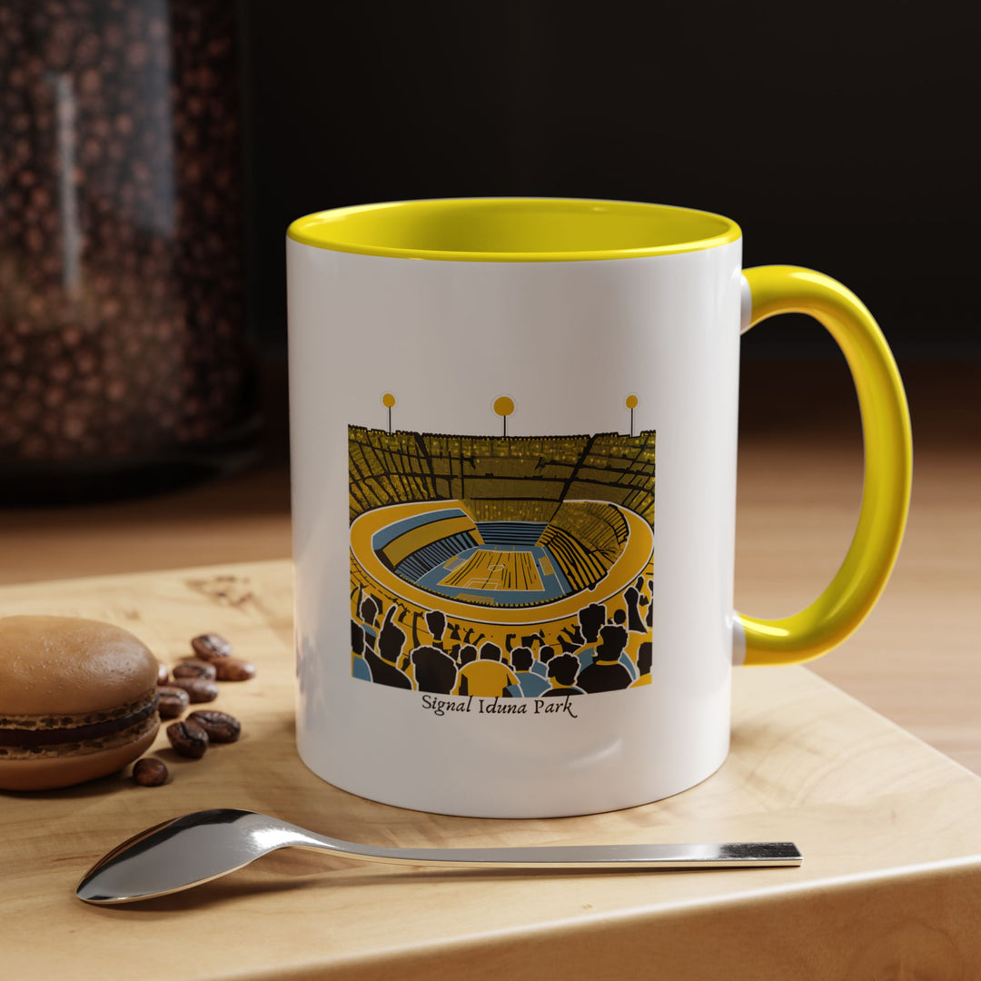 ⚽ Yellow Signal Iduna Park tea mug featuring authentic Yellow Wall tribute, iconic coffee cup for true BVB supporters. Premium ceramic mug celebrating legendary stadium atmosphere in signature yellow finish, microwave safe. Perfect tea cup for Dortmund fans honoring stadium colors. High-quality yellow coffee mug bringing Westfalenstadion spirit home from MapYourDreams collection ☕💛