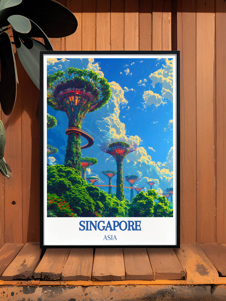 Beautifully crafted Singapore decor print of Gardens by the Bay, reflecting the vibrant and dynamic nature of one of Asias top destinations.