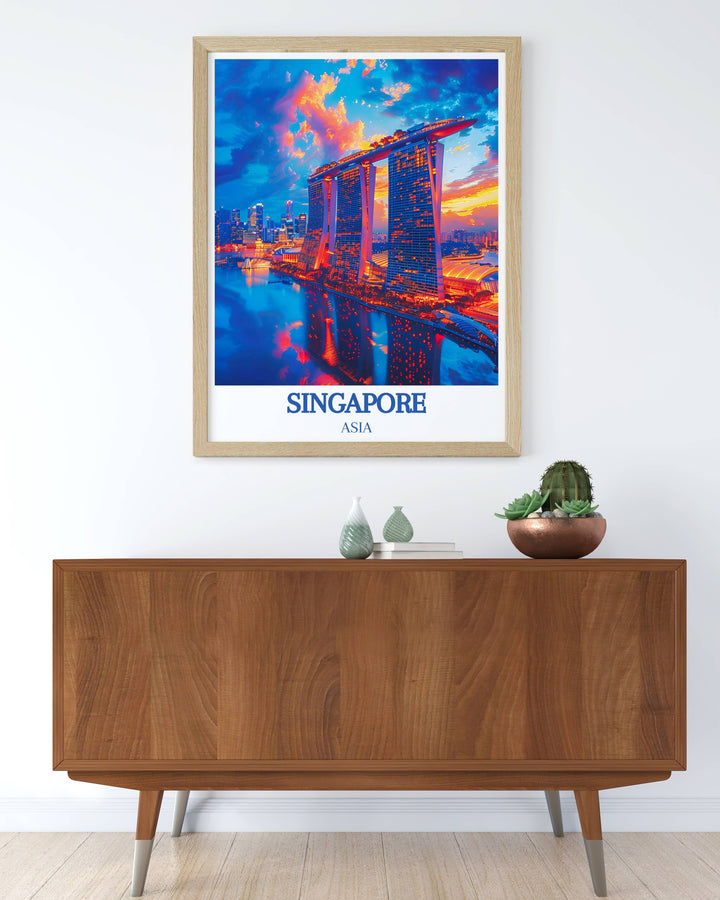 Panoramic Marina Bay Sands print capturing the entire marina area and cityscape, perfect for adding a grand visual impact to corporate offices or expansive residential walls.