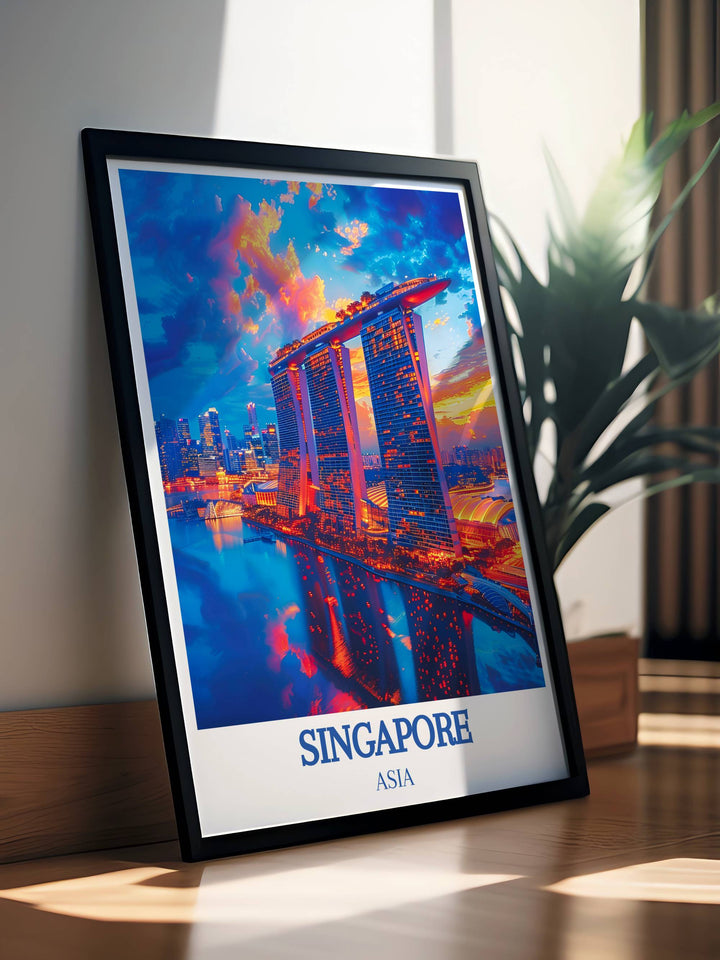 Custom prints of Singapores Marina Bay Sands, personalized to suit your style, highlighting the beauty and innovation of this iconic landmark.