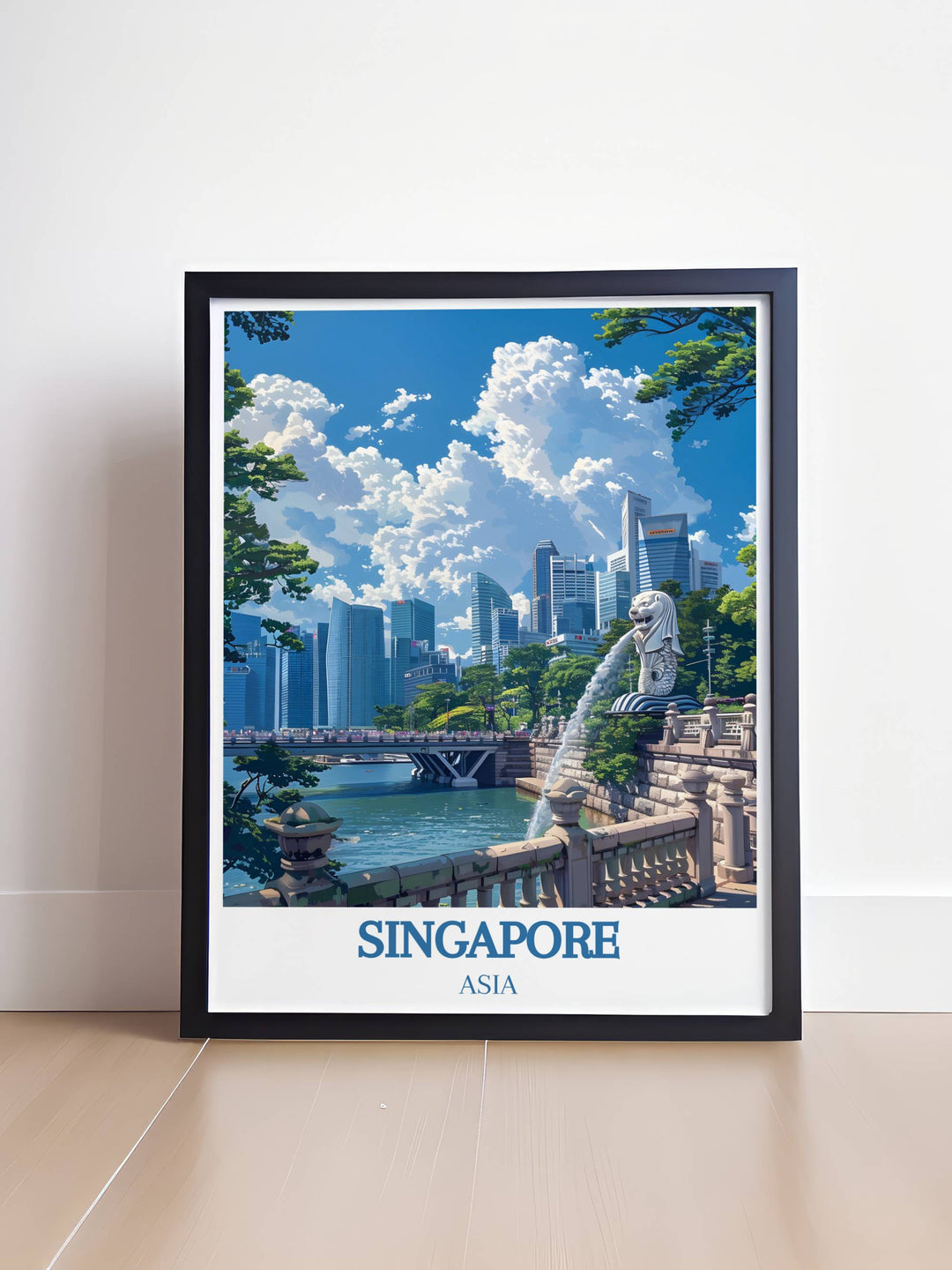 Experience the magic of Merlion Park with our Singapore Framed Art, showcasing the iconic Merlion statue and stunning Marina Bay backdrop.