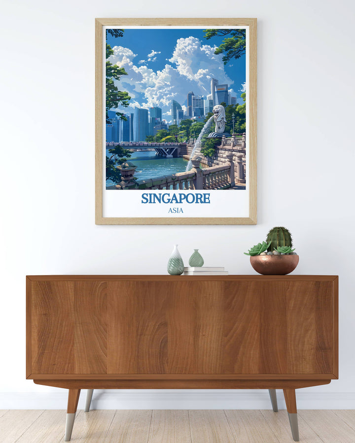 Custom Merlion Park Posters, personalized to reflect your style, highlighting the beauty and uniqueness of Singapores iconic landmark.