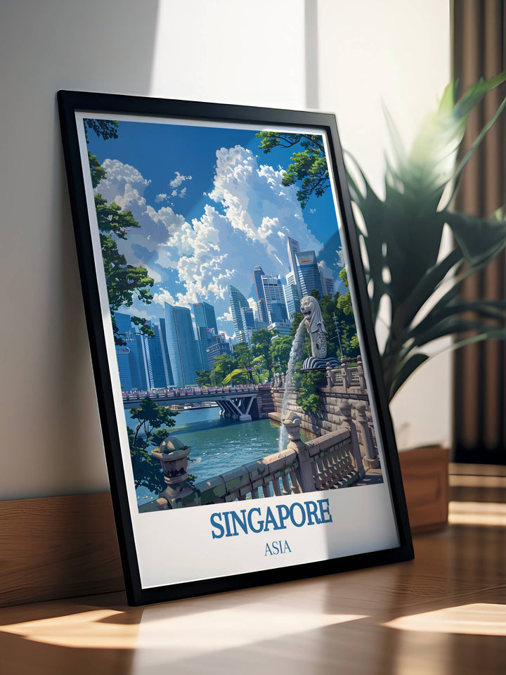 Custom prints of Singapores Merlion Park, personalized to suit your decor, highlighting the charm and innovation of this iconic landmark.