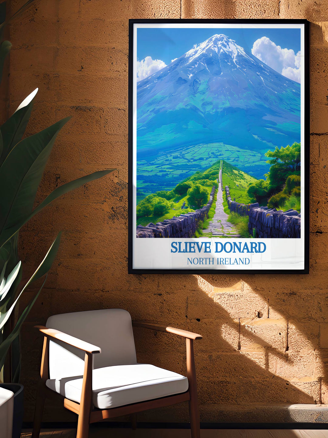 Personalized print of the Mourne Mountains, focusing on the stunning vistas and the historic Mourne Wall, perfect for nature lovers.