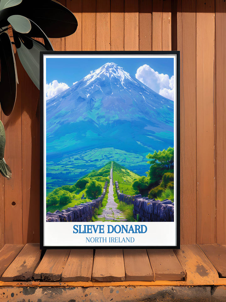 Custom art piece of Slieve Donard, showcasing the mountains grandeur and the surrounding landscapes in vivid detail.