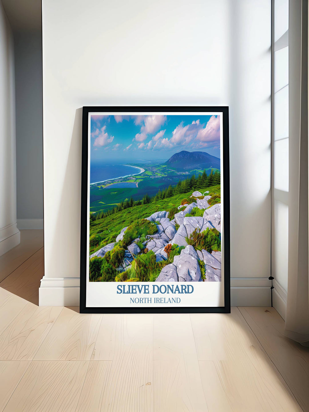 Slieve Donard summit modern wall decor captures the breathtaking view of Northern Irelands highest peak with lush valleys and dramatic skies. Perfect for nature lovers, this art brings the pristine beauty of the Mourne Mountains into your home, offering a daily escape to tranquility.