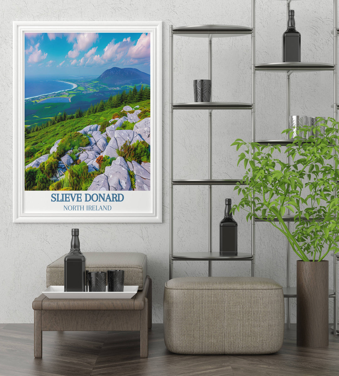 Retro travel posters featuring Slieve Donard bring a touch of vintage charm to your walls. The artwork captures the rugged beauty and historical significance of the Mourne Mountains, making it a perfect piece for those who appreciate classic travel art.