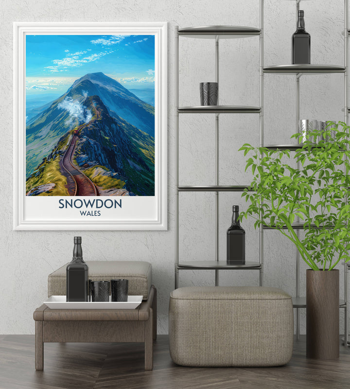 Swallow Falls print captures the roaring cascades and lush surroundings of this iconic Welsh waterfall. The detailed imagery brings the natural beauty of Snowdonia to life, making it a perfect addition to your home decor.