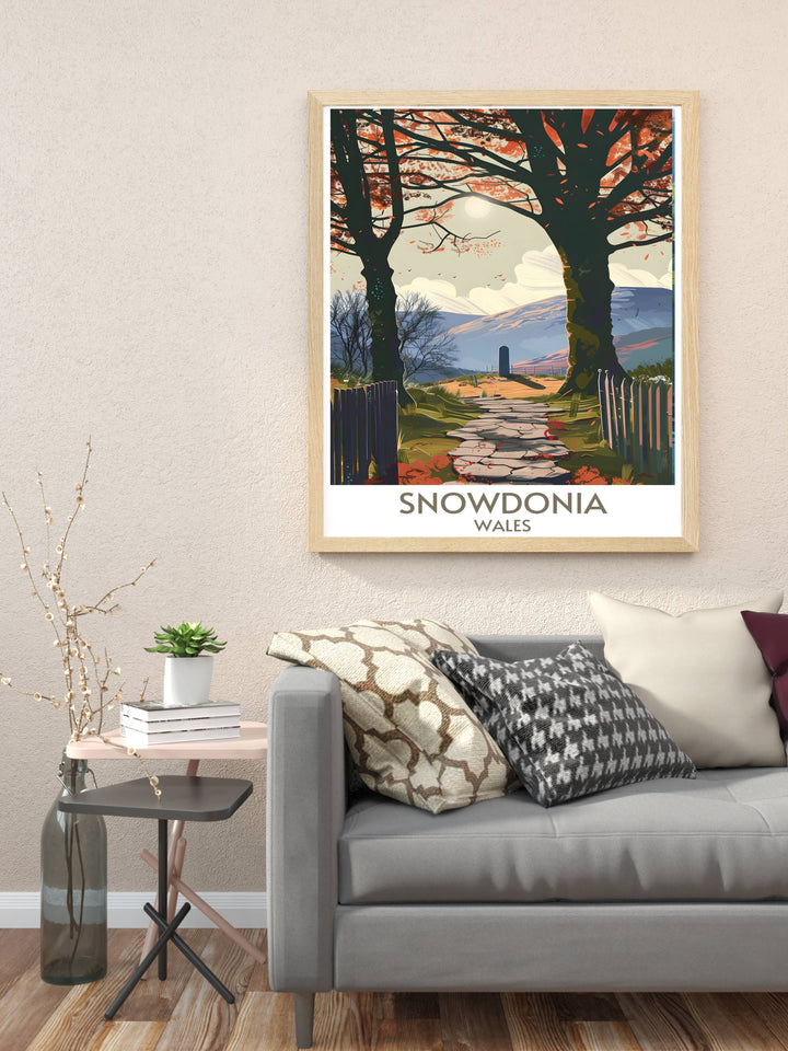Galerts Grave vintage posters capturing the essence of Snowdonias folklore and breathtaking vistas. Add a nostalgic touch to your space with this unique travel art.