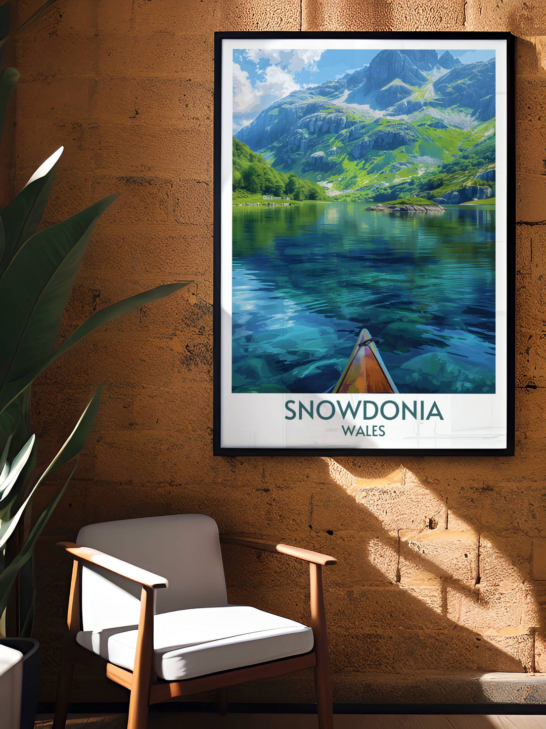 Snowdonia Wall Art showcasing the peaceful ambiance of Llyn Padarn, surrounded by verdant hills and ancient woodlands. Perfect for creating a calming atmosphere in your living space, celebrating Wales natural beauty.
