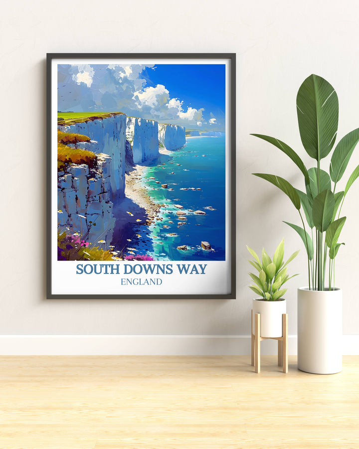 Stunning canvas art of Beachy Head, capturing the dramatic white cliffs and expansive sea views, ideal for coastal landscape enthusiasts and nature lovers