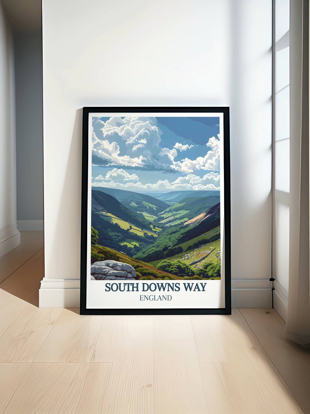 Gallery wall art of the South Downs Way showcasing the rolling hills and scenic trails of one of Englands most picturesque national parks, perfect for adding a touch of nature to your home decor.