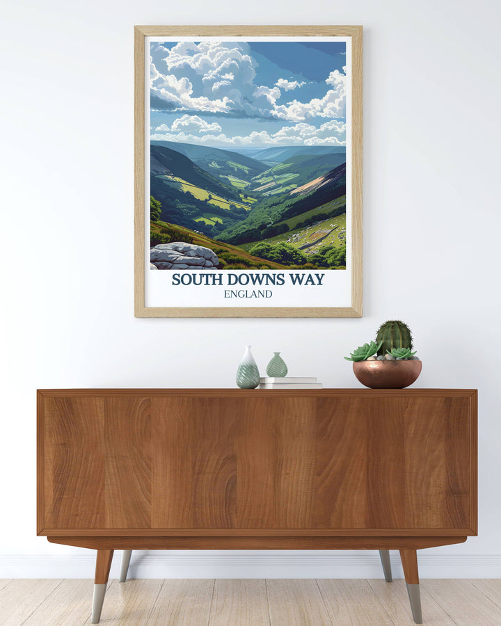Custom print of the South Downs Way, offering personalized artwork that celebrates the scenic trails and natural beauty of this beloved English national trail.