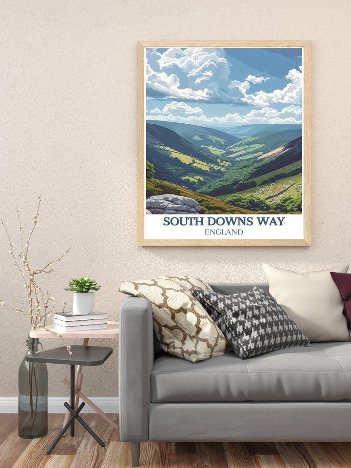 Framed print of Devils Dyke, showcasing the lush greenery and expansive skies that make this location a favorite among nature enthusiasts and hikers.