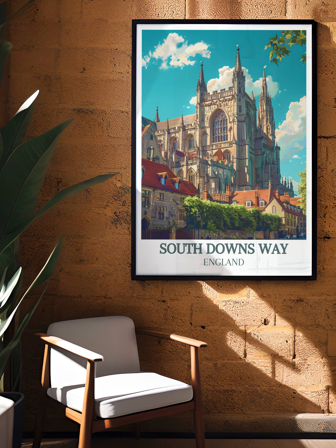 Peaceful South Downs Way walking trail print highlighting the serene landscapes and natural splendor of this iconic national trail. Perfect for bringing the outdoors into your home.