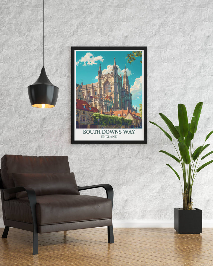 Personalized England custom print featuring your favorite scenes from South Downs Way and Winchester Cathedral. Makes a thoughtful and unique gift.