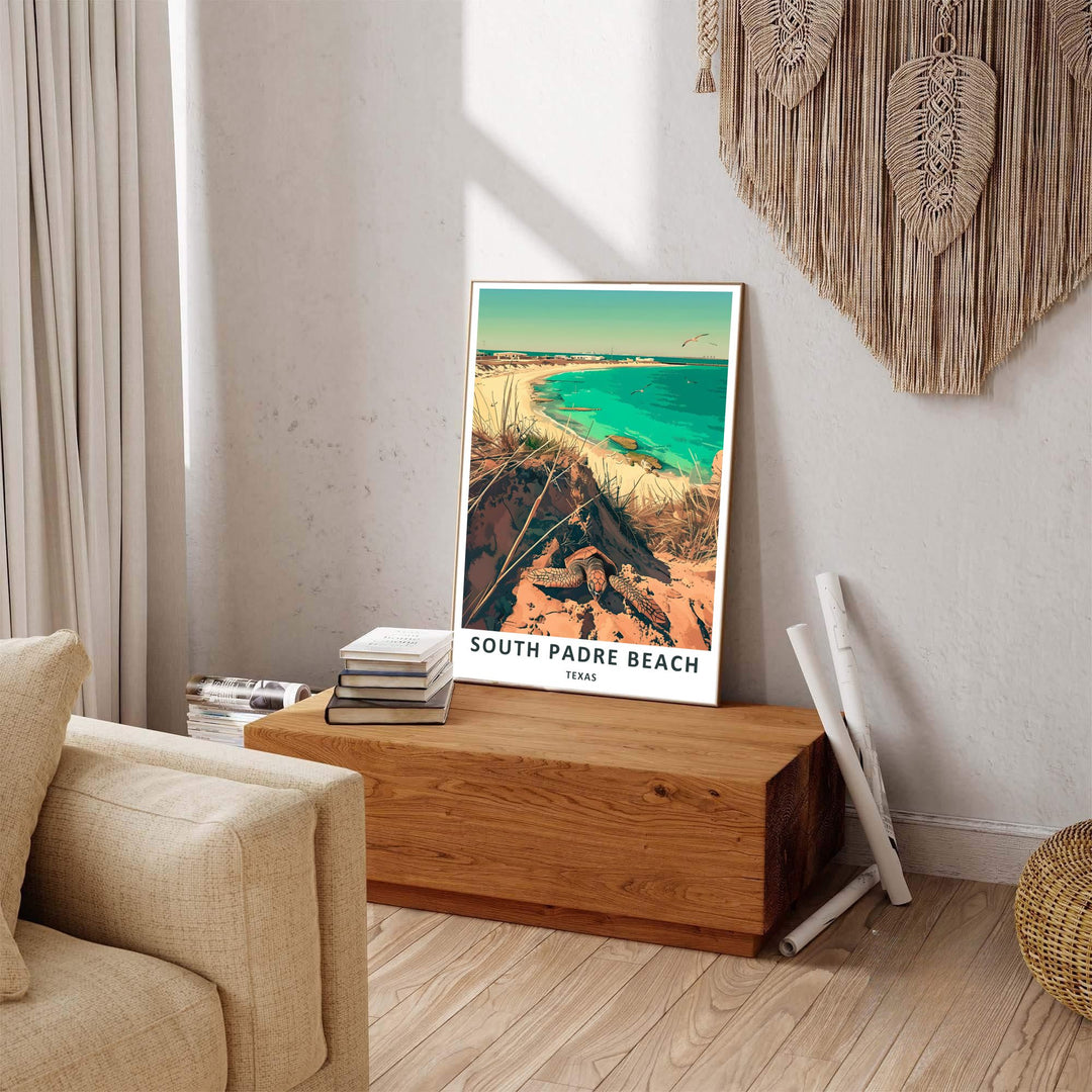 A serene tropical beach vista portraying soaring seagulls, grassy coastal dunes, and ocean waves at Malaquite Beach, crafted as a timeless Sea Turtle Print design. It works as an expressive Malaquite Beach Poster offered as a paper print, museum canvas, or custom frame.