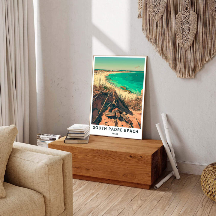 A serene tropical beach vista portraying soaring seagulls, grassy coastal dunes, and ocean waves at Malaquite Beach, crafted as a timeless Sea Turtle Print design. It works as an expressive Malaquite Beach Poster offered as a paper print, museum canvas, or custom frame.