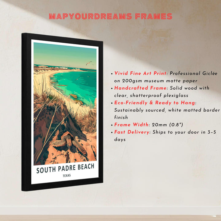 Capturing the sunny charm of South Padre Island with coastal dunes and marine wildlife, this contemporary beach artwork acts as a stunning South Padre Island Wall Art piece. It can be ordered unframed, gallery-wrapped on canvas, or in custom handcrafted frames for homes.