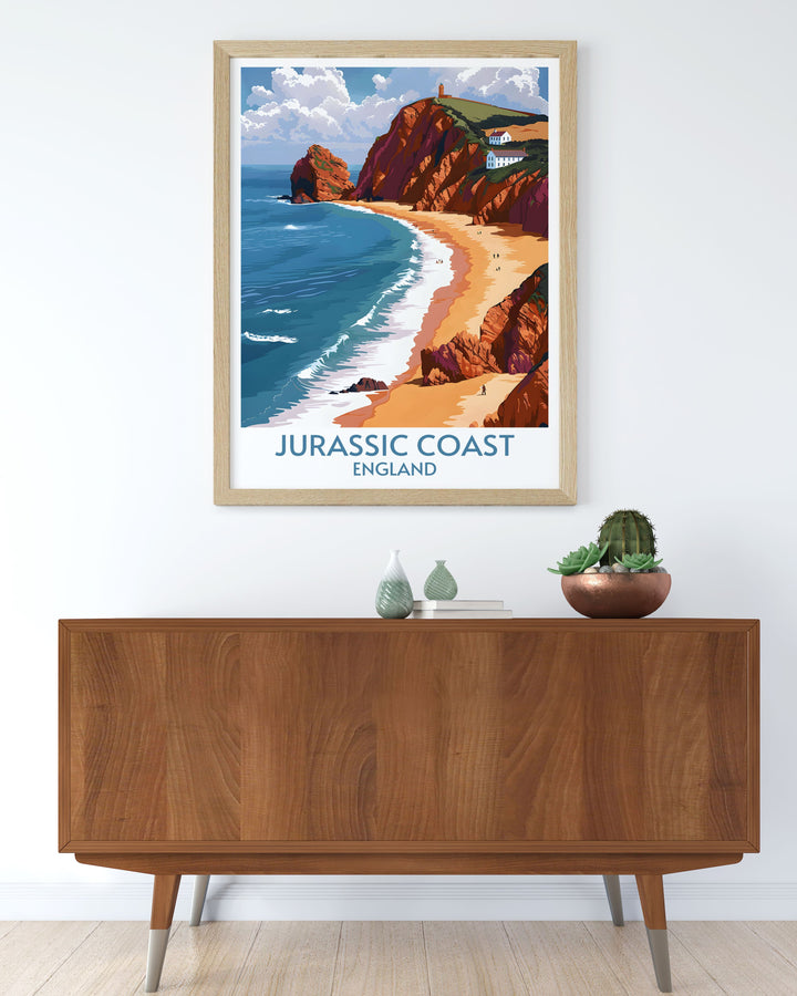 Customizable South West Coast art print featuring detailed maps and striking scenes of the coastal path and Jurassic Coast, perfect for personalizing your home.