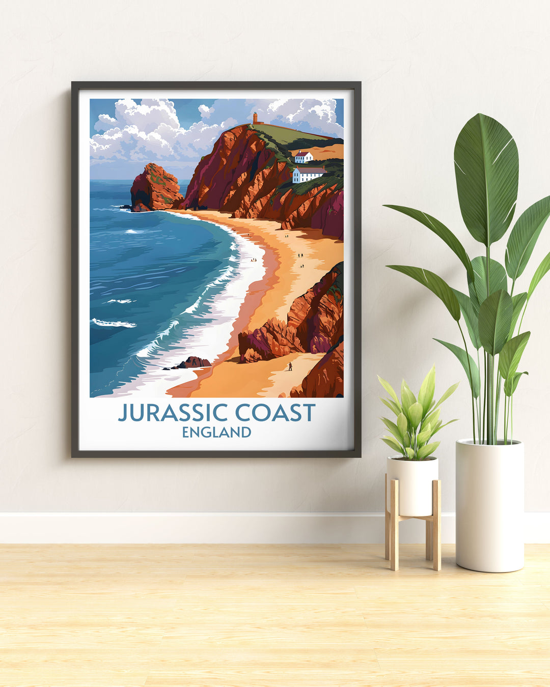 Vibrant Jurassic Coast England canvas art highlighting the ancient cliffs and serene beaches, bringing the beauty of this prehistoric site into your living space.