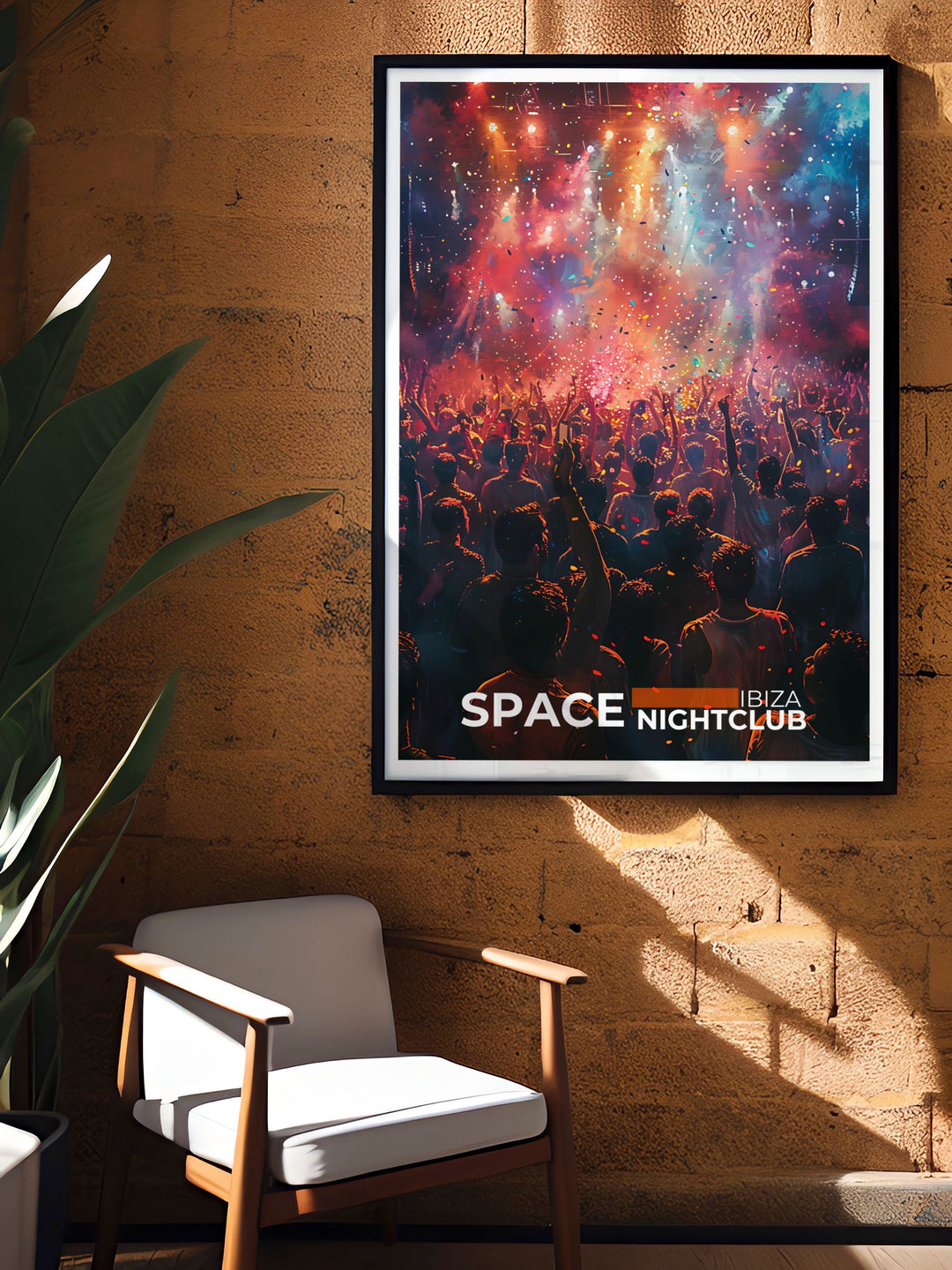 Space Nightclub wall art, celebrating the iconic venues contribution to electronic dance music and Ibiza nightlife.