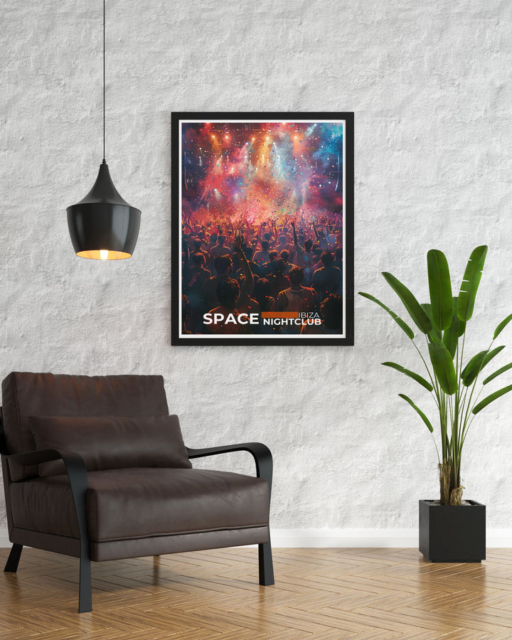 A custom print of Space Nightclub, highlighting the vibrant decor and energetic crowd that make the club a must visit destination.