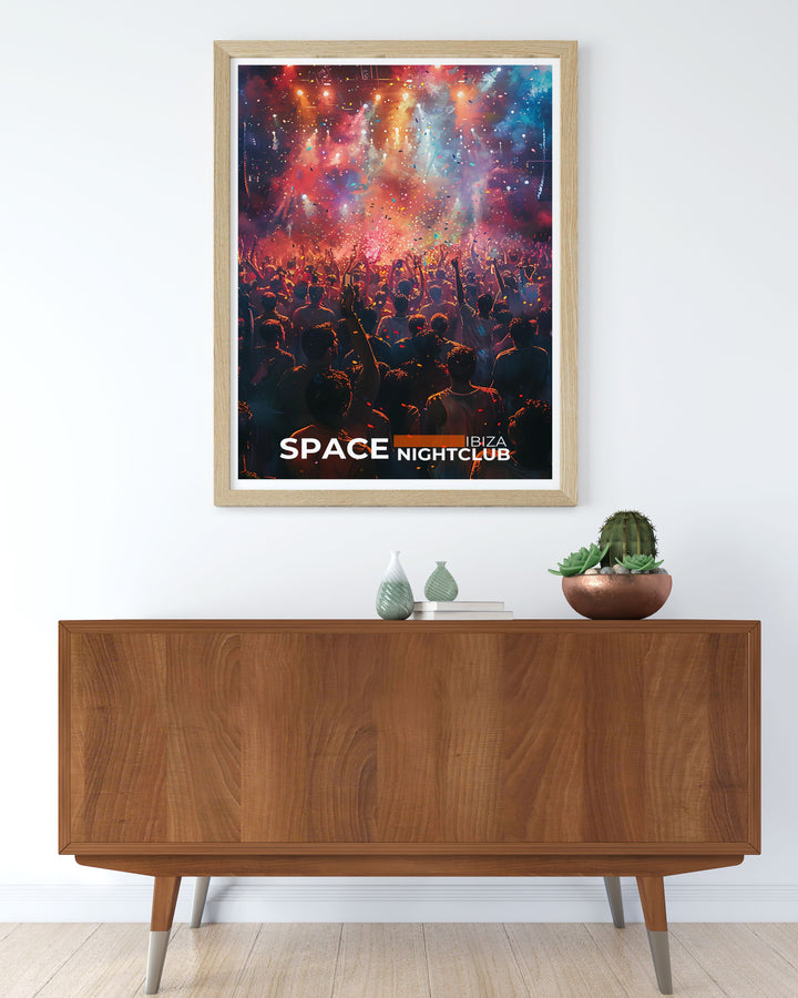 A detailed poster of Space Nightclub, featuring the dynamic Main Room and its state of the art sound system and mesmerizing light shows.