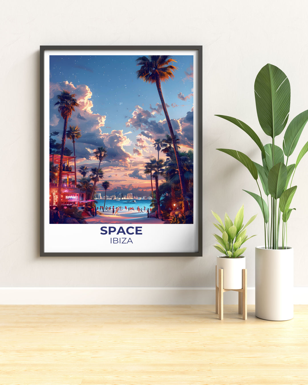 Space Ibiza Posters blend vintage travel print charm with modern design, featuring the iconic elements of Space Nightclub. This piece celebrates the rich history of Ibizas dance music scene, making it a unique addition to any art collection.