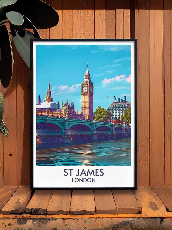 Custom Prints of St Jamess Park Bridge, offering a unique way to celebrate your connection to this iconic London park. Personalize your artwork with favorite scenes and colors for a truly unique piece.