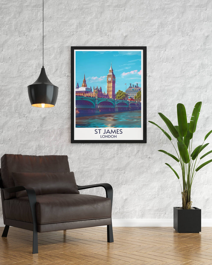 Customizable St Jamess Park Bridge Poster, allowing you to choose your favorite scenes and colors to create a personalized piece that reflects your connection to this beautiful London park.