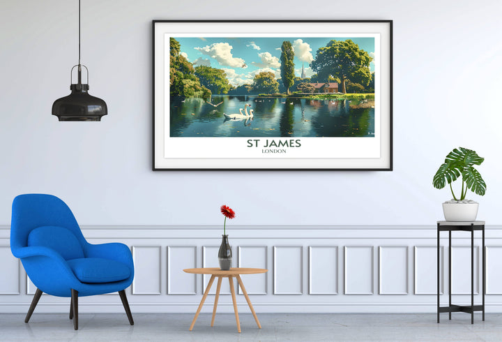 Celebrate Londons royal parks with prints that highlight the iconic Buckingham Palace, Hyde Park, and Regents Park, bringing the citys grandeur into your home.