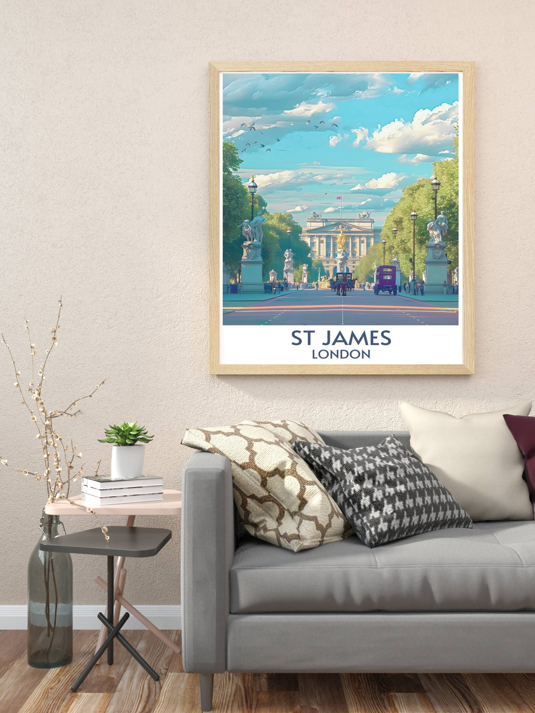 An exquisite print showcasing the serene landscapes of St Jamess Park, perfect for adding a touch of nature to your home.