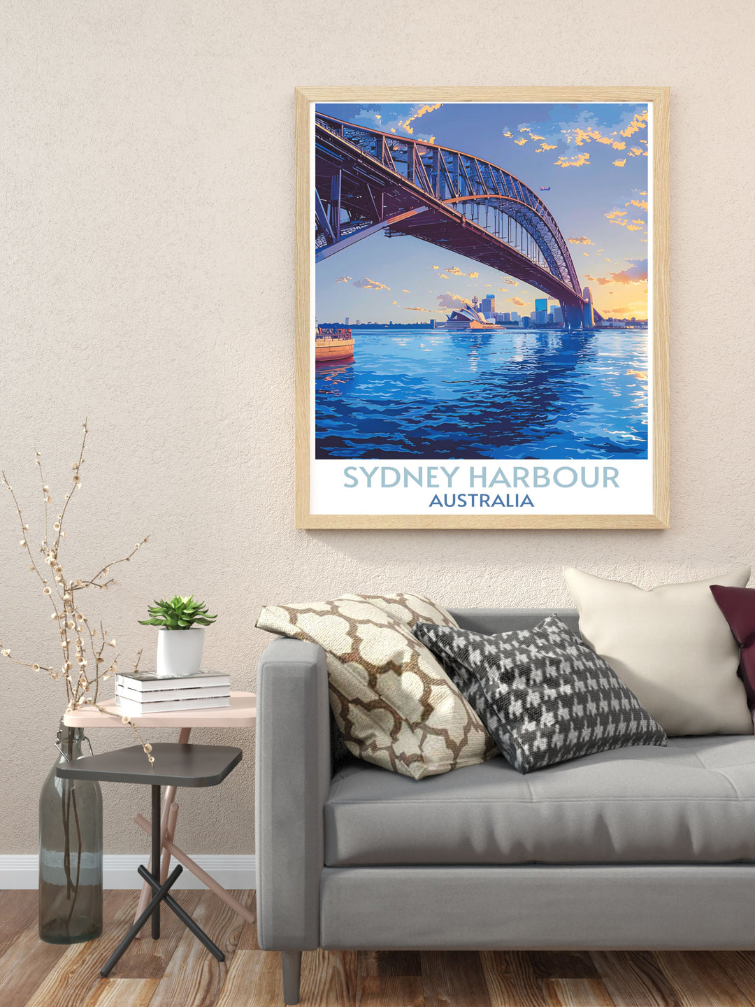 Detailed poster of Sydneys city lights at night, with views over the illuminated harbour and bridge.
