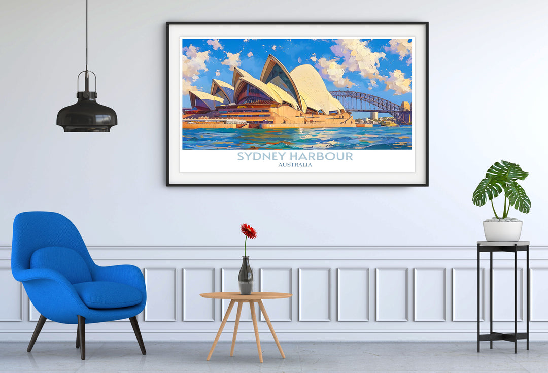 Vintage travel print of Sydneys Bondi Beach, capturing the essence of Australian summer and adventurous spirit.