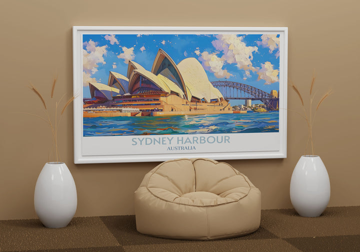 Australia vintage poster featuring the historic charm of Sydneys Harbour Bridge, a must have for heritage art lovers.