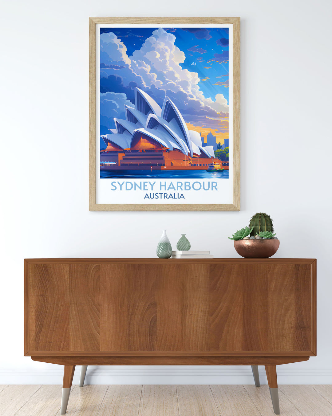 Sydney Harbour Bridge framed print illustrating the majestic structure against the backdrop of the harbor, blending historical significance with contemporary style, perfect for those who appreciate iconic Australian landmarks.