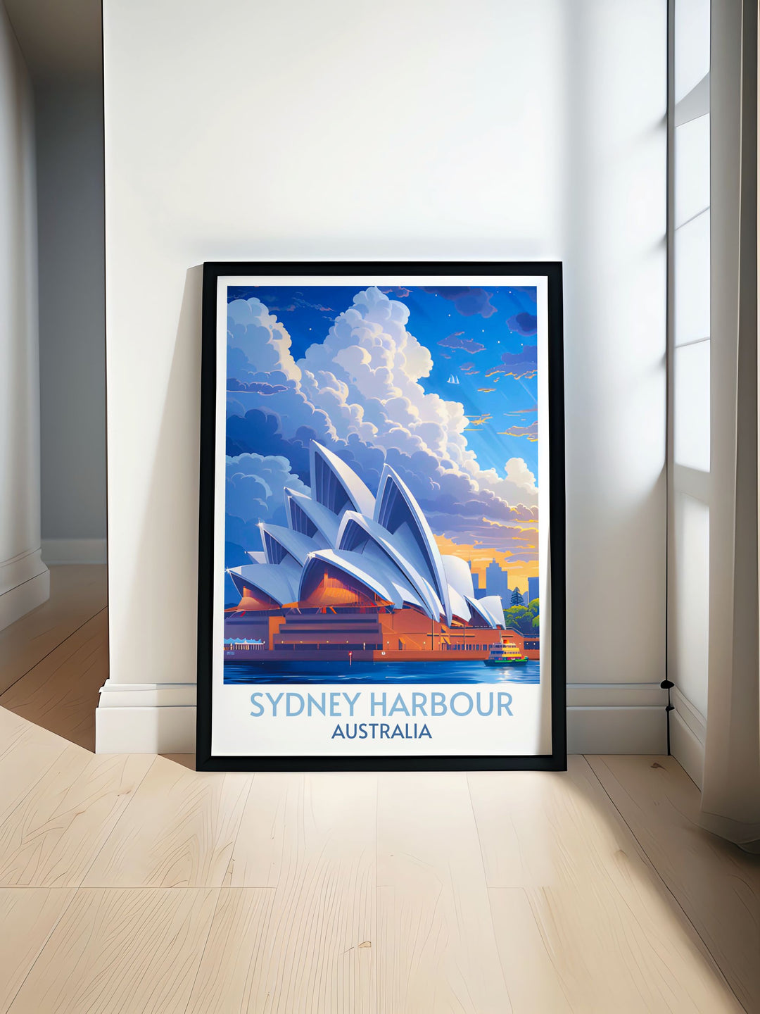 Sydney Opera House wall art featuring the iconic silhouette against a stunning harbor backdrop, capturing the essence of Sydneys architectural marvel and cultural significance, perfect for enhancing your living space with a touch of Australian elegance.