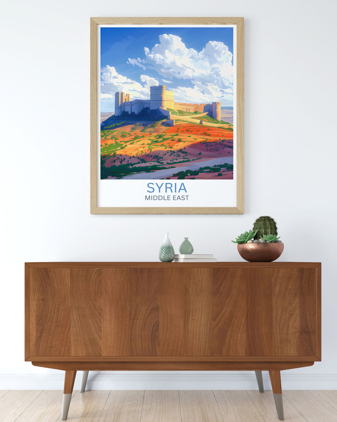 Damascus travel poster highlighting the citys rich history, cultural landmarks, and vibrant atmosphere, bringing the exotic beauty and charm of Syrias capital into your living space, perfect for those who dream of exploring the worlds oldest cities.