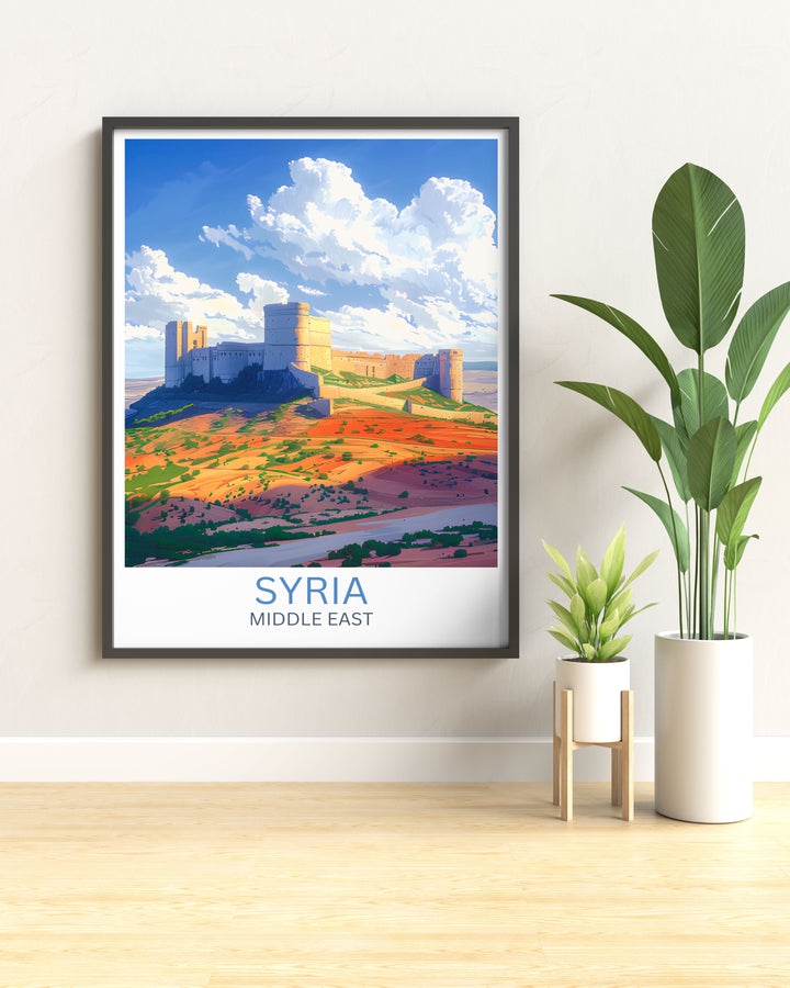 Middle Eastern canvas art print of Krak des Chevaliers, depicting the fortresss impressive architecture and historical significance, ideal for adding a sense of wonder and adventure to your home decor, suitable for history buffs and art enthusiasts alike.