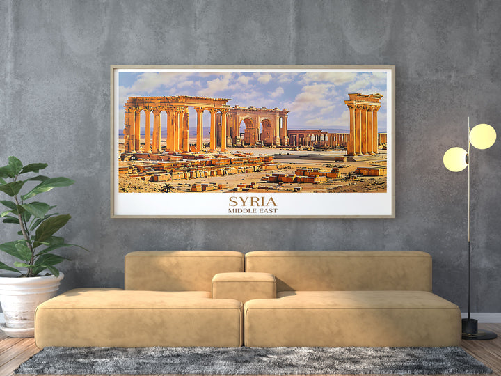 Syria Wall Art displaying a detailed Syria City Map, beautifully illustrating the historical layout of Syria's cities. A perfect addition for those who appreciate cultural history and artistic detail