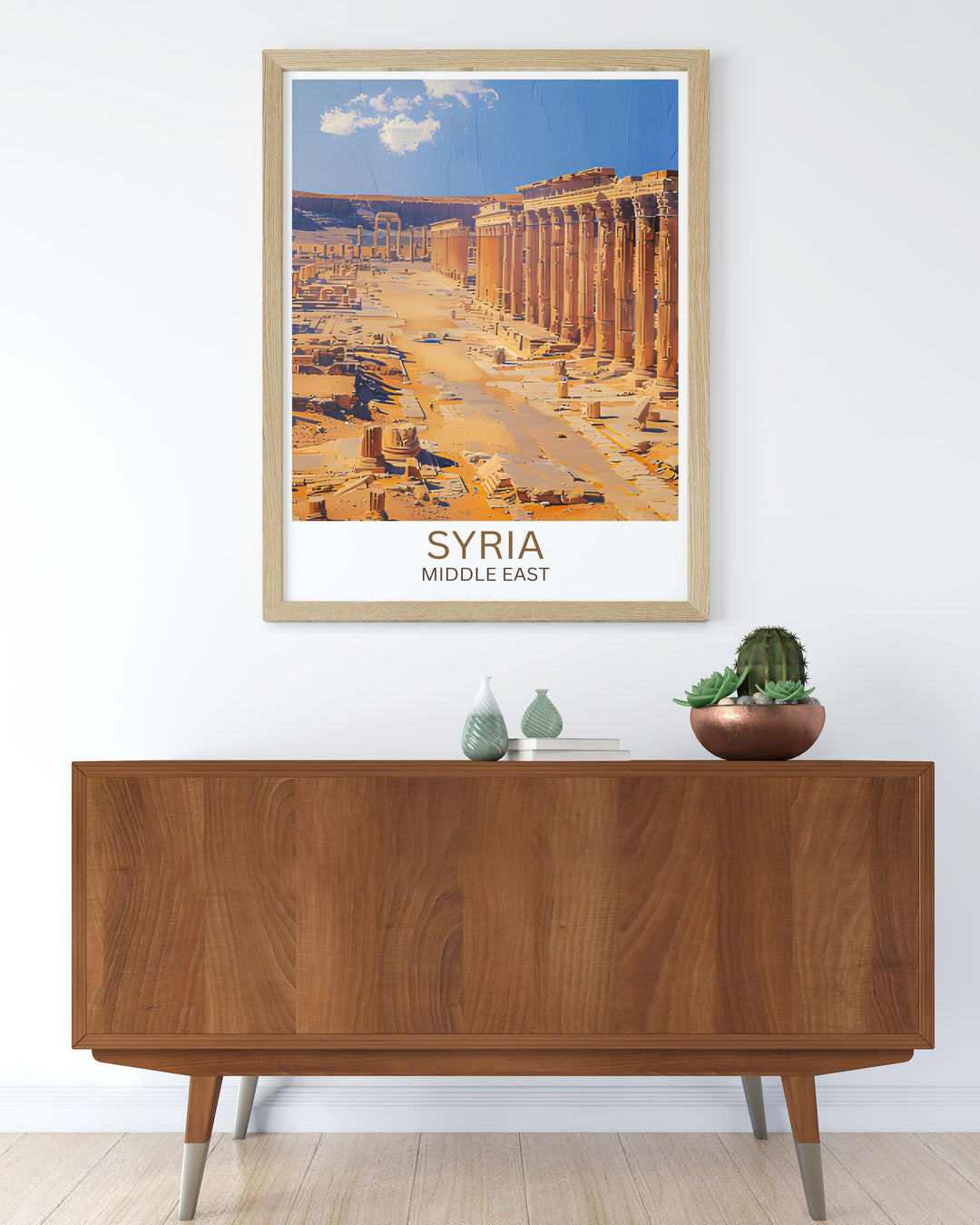 Travel poster print of Syria, illustrating the rich cultural heritage and architectural beauty of this ancient land.