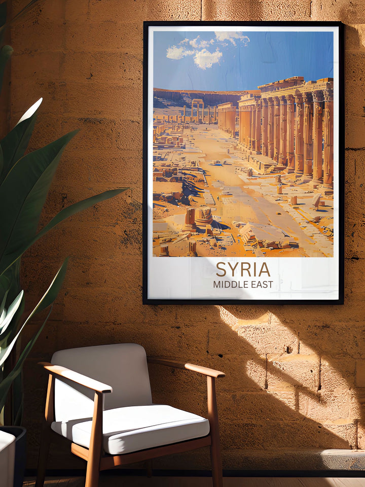 Birthday gift ready art print of Syria, combining vibrant artistry with cultural depth for a memorable gift.
