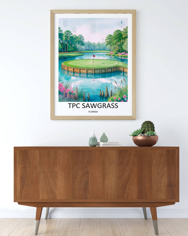TPC Sawgrass 17th Island Green Watercolor Travel Poster – Ponte Vedra Beach Florida Golf Wall Art
