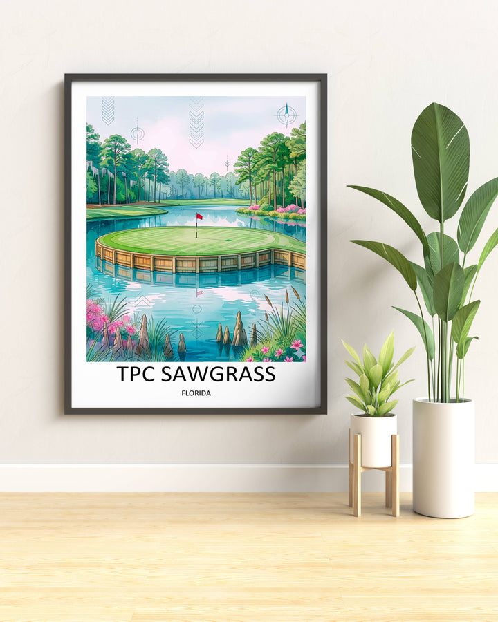 TPC Sawgrass 17th Island Green Watercolor Travel Poster – Ponte Vedra Beach Florida Golf Wall Art